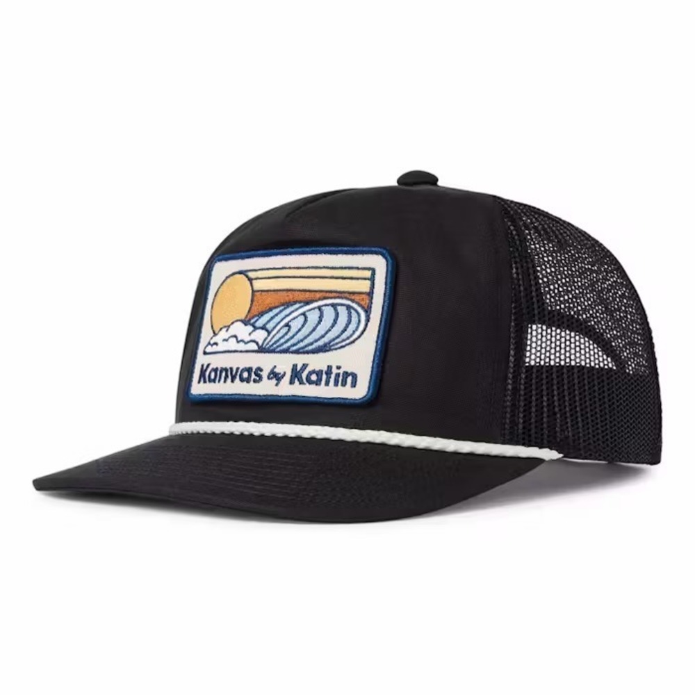 Katin Mens Black Kanvas by Katin Wave Patch Rope Trucker Hat Snapback Cap NWT